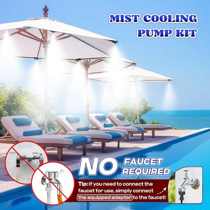 Moongiantgo Outdoor Misting Cooling System with Pump Kit-82ft Misting System pipe+24 Brass Mist Nozzles 0.02’’+Cluster Body+3/4’’ Adapter-Mister for Outside Patio Backyard Garden Greenhouse Trampoline
