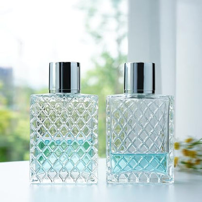 YU FENG 2 Pack Perfume Spray Bottles, 100ml/3.4oz Refillable Glass Fine Mist Atomizer Bottles, Empty Clear Glass Containers for Cologne, Essential Oils & Travel - color: Style 1