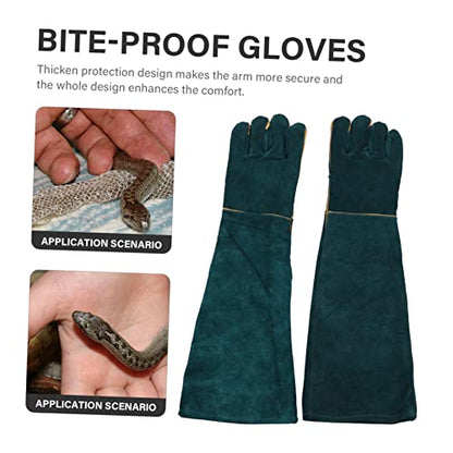 2Pcs Cowhide Pet Training Gloves Bite Protective Gloves for Reptiles Animals Dark Green Comfortable Flexible Design for Handling