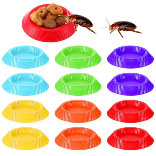 12 Pack Isopods and Springtails Feeding Dish Mini Colorful Feeder Bowls for Dubia Roaches, Superworms, Small Insects & Dwarf Invertebrates, Terrarium Enclosure Bowl for Reptile Food & Supplements