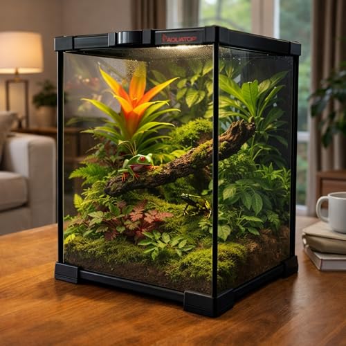 Aquatop 3.2 Gal Stackable Small Pet Terrarium - Durable Clear Glass Tank with Removable Ventilated Mesh Top for Reptiles, Arachnids, and Amphibians, RT-03 - size: 3.2 Gallon