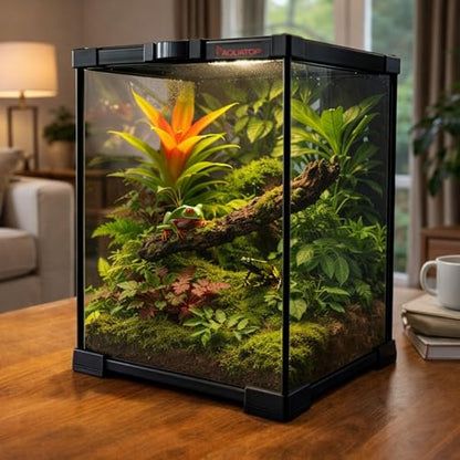 Aquatop 3.2 Gal Stackable Small Pet Terrarium - Durable Clear Glass Tank with Removable Ventilated Mesh Top for Reptiles, Arachnids, and Amphibians, RT-03 - size: 3.2 Gallon