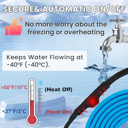 MAXKOSKO 9ft Self Regulating Heat Tape for Water Pipes Heating Cable | Heat Trace Cable with Thermostat Keeps Water Flowing at -40°F, Freeze Protection for Metal & Plastic Pipes,120V 5W/ft - color: 9-feet