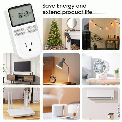Plug in Digital Oulet Timer Switch 7 Day / 24 Hour Weekly Daily Programmable with Random Security Mode for Home Appliances and Indoor(125V,15A,1875W) 1 Pack
