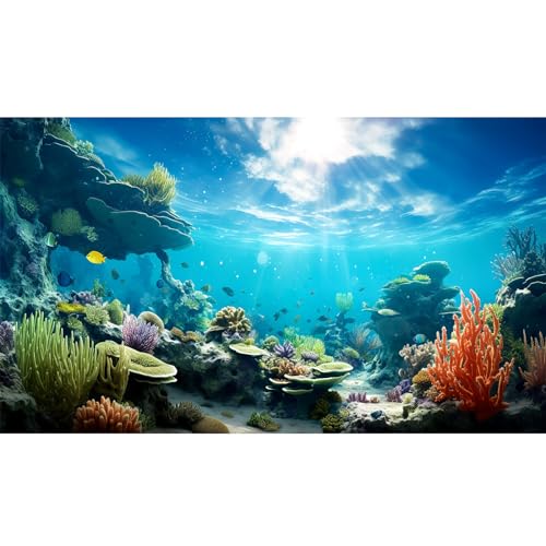 Under The Sea Aquarium Background Ocean Seabed Coral Reef Fish Tank Background Underwater Tropical Sea Marine Life World Aquarium Tank Backgrounds Tropical Hard Coral Fish Tank Backgrounds 24x12in - color: Light Green_Blue, size: 24(W)x12(H)inches/ 60(W)*