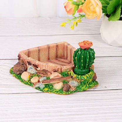 Reptile Resin Corner Water Dish - Reptile Corner Bowl for Tortoise Lizard Bearded Leopard Gecko Snake Chameleon - Cactus