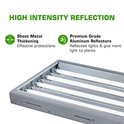 BloomGrow 2FT T-5 HO Fluorescent Lighting Kit 2-Bulb 24W 6500K Lamp Included for Indoor Growing T5 Grow Lights Fixtures