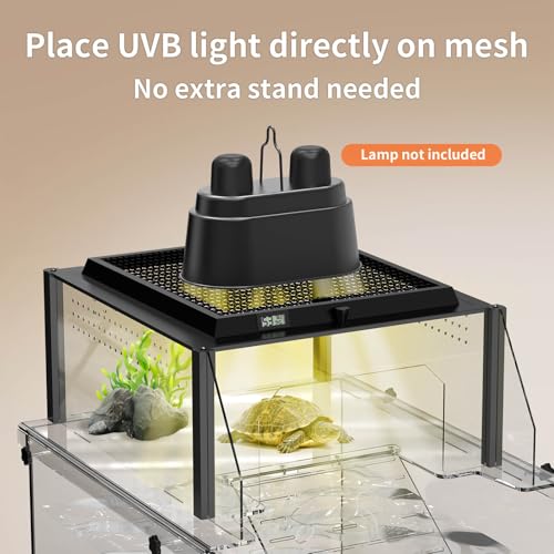 Upgraded Turtle Basking Platform for Aquatic Turtles with Temp & Humidity Gauge, Clear Acrylic Turtle Dock, Flip-Open Lid, Non-Slip Ramp & Escape-Proof, Fits 17–19" Aquariums - size: Fit 17-19 Inchs Wide