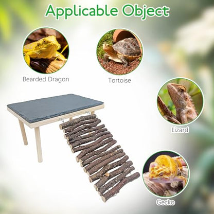 BNOSDM Bearded Dragon Basking Rock Platform with Climbing Ramp Reptiles Hideout Hide Cave Reptile Tank Accessories Suit for Tortoise, Lizard, Toad, Gecko (Large)
