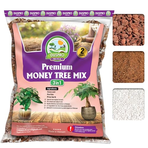 DUSPRO Money Tree Soil Indoor, Premium Coco Coir Perlite Mix and Pine Bark for Money Tree, Ideal Money Tree Soil for Healthy Growth and Nourishment (2 Quarts) - color: Money Tree Potting Mix, size: 2 Quarts