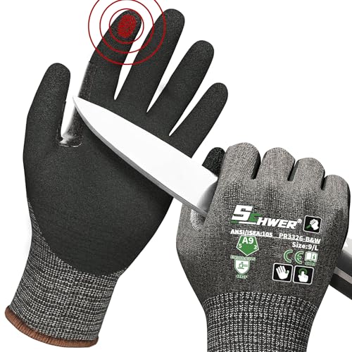 Schwer ProGuard High Level Cut Resistant Work Gloves for Extreme Protection, ANSI A9 Cut Gloves with Reinforced Thumb, Non Slip, Breathable, Durable, Touch-screen, Black 1 Pair（L 3326 - color: Black, size: Large