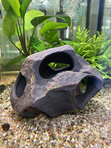 Plecoceramics Aquarium Ceramic Decorations Cave Betta Stone Decor - Aquarium Fish Tank Hideway Decor for breeding Cichlids Plecos Betta Toys Hideout (Boulder)