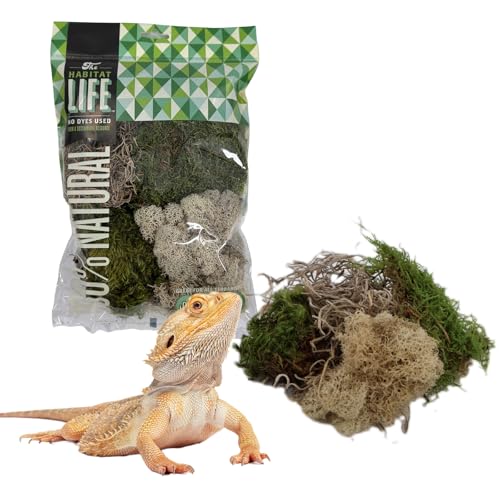 The Habitat Life - Natural Variety Pack - Mix of Reindeer, Mood, Sheet & Spanish Moss - for All Terrariums - Humidity Control - Breathable Bedding - Dye-Free & Safe - Small - 1 Pack - size: Small, style: Variety Pack