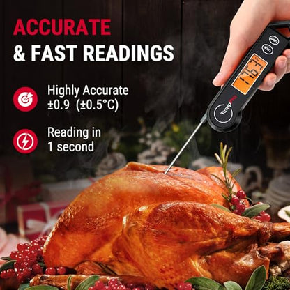 TempPro TP19H Waterproof Digital Meat Thermometer with Ambidextrous Backlit and Motion Sensing Cooking Food Thermometer for BBQ Grill Smoker Oil Fry Candy Thermometer (Previously ThermoPro) - color: Pitch-black