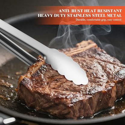 Kitchen Tongs for Cooking - 7 Inch & 9 Inch & 12 Inch Heat Resistant Stainless Steel Metal Locking Tong Grill Tongs BBQ Tong for Cooking, Grilling, BBQ/Barbecue, Food (All Metal - 7"+9"+12") - color: All Metal - 7"+9"+12"