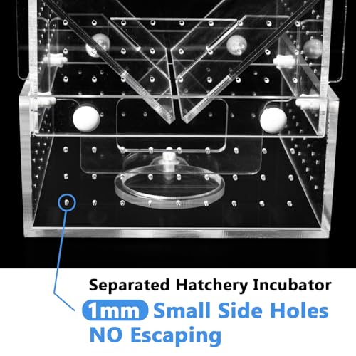 Breeder Box for Fish Tank, Fish Breeder Box for Aquarium, Acrylic Hatchery Incubator Tank with Suction Cups Isolation Box for Baby Fish Shrimp Betta and Guppy (Design to Contain Egg, 4x4x6.5”)