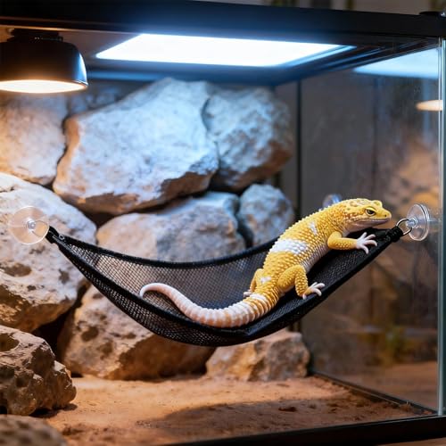 6-Ring Snake Climbing & Basking Hanging Hammock with Lounger Bed - Reptile Habitat Enrichment Accessories for Corn Snake Milk Snake Rosy Boa Tank, Lizard, Gecko Tank Decor - size: Small