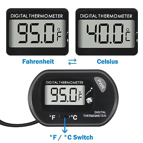 Digital Aquarium Thermometer with LCD Display - Water-Resistant Sensor Probe and Suction Cup for Fish and Reptile Tanks (Fahrenheit/Celsius)