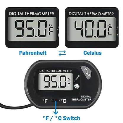 Digital Aquarium Thermometer with LCD Display - Water-Resistant Sensor Probe and Suction Cup for Fish and Reptile Tanks (Fahrenheit/Celsius)