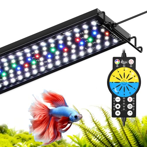 AQQA LED Aquariums Light with Timer for 30-35 inch Tank, Full Spectrum Fish Tank Light for Freshwater and Plants Growth, 24/7 Sunrise Sunset Mode,9 Color & 10-Level Brightness, 42W Black - size: 42W for 30-35 inch tank