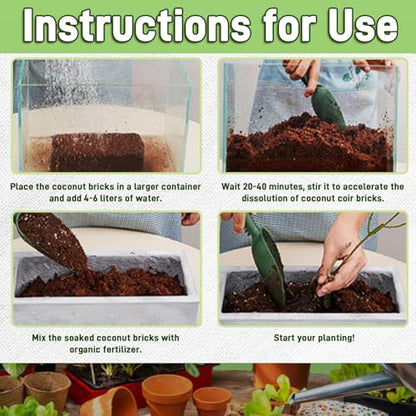 Premium Organic Coconut Coir Bricks - 8 Pack Coco Coir Bricks for Planting, Gardening, and Potting Soil Substrate. Low EC & pH Balanced 100% Organic Peat Moss Mix with Fiber from Coconut Husks - size: 8Pack