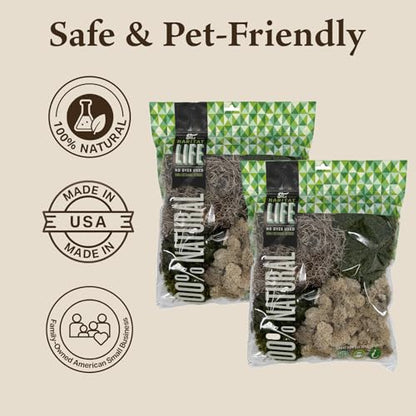 The Habitat Life - Natural Variety Pack - Mix of Reindeer, Mood, Sheet & Spanish Moss - for All Terrariums - Humidity Control - Breathable Bedding - Dye-Free & Safe - Medium - 2 Pack - size: Medium (2-Pack), style: Variety Pack