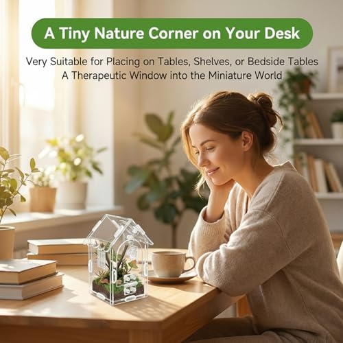 Jumping Spider Enclosure, Acrylic Terrarium Habitat with Magnetic Front Door & Full Ventilation, with Tweezers and Temperature Sticker, for Spiderling and Micro Reptiles