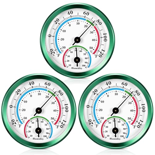 Weewooday 3 Pcs Indoor Outdoor Thermometer 2 in 1 Mini Home Temperature Humidity Hygrometer Monitor Gauge for Home Offices Wall (Green,2.2 Inch) - color: Green, size: 2.2 Inch