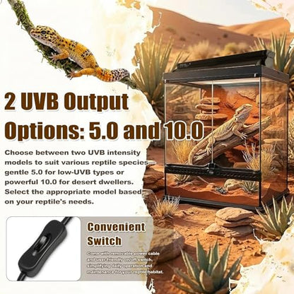 T5 HO UVB Reptile Light Kit, 22.6" Fixture with 14W 10.0 UVB Tube, Suitable for Desert Reptiles Including Adult Bearded Dragons - color: 10.0 Desert, size: 14W-22.6Inch