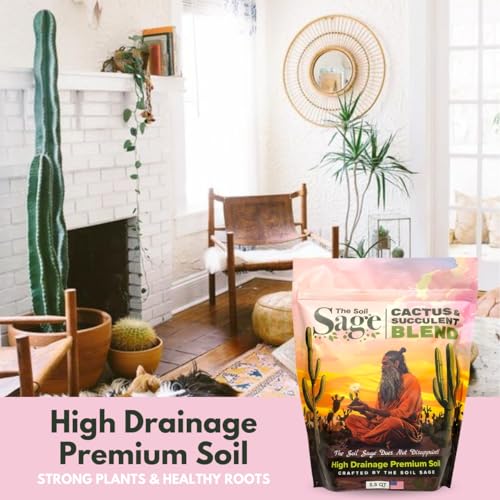 The Soil Sage 2.5 Dry Qt Cactus & Succulent Potting Soil Mix, USA Made - Gritty, Fast Draining, Soilless, Root Boosting, Peat-Free - Growth of Cactus, Succulents, Jade, Aloe Vera - size: 2.5 Qt