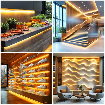 LED Strip Lights 24V COB Warm 3000K 16.4ft/5M (No Power Supply) | Super Bright, Dotless High Density 14W/m, 8mm Width Cuttable Flexible, Home DIY & Commercial Lighting - color: Warm 3000K (Only LED Strip)