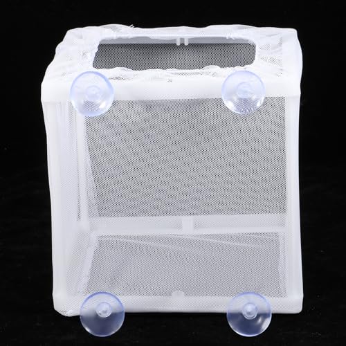 2 Pack Fish Incubator Mesh Box Aquarium, 6.3" x 5.51" x 5.91" Breeder Box for Fish Tank White Nylon Mesh Fishes Breeder Boxes for Aquarium Juvenile Fishes Separation Net Fry Hatchery with Suction Cups