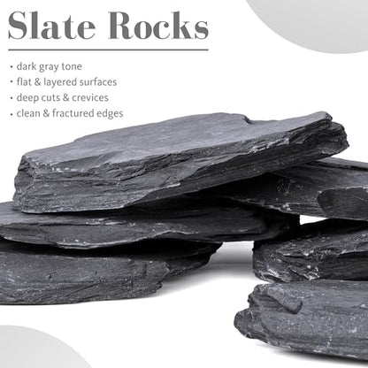 6.1-8.1 Inches Natural Slate Rock, 6 PCS Large Flat Aquarium Stones for Aquascaping, Terrariums, Reptile Tanks & Aquarium Décor