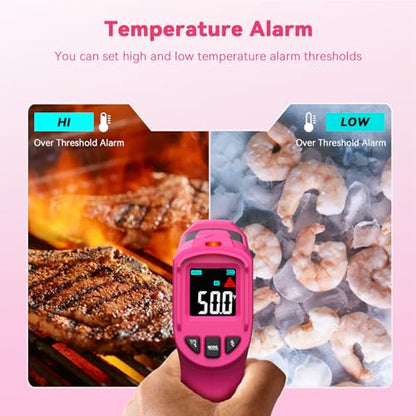 Wintact Laser Infrared Thermometer Gun Pink, -58°F to 1112°F Surface Heat Temperature Gun, Non-Contact Digital Thermometer for Kitchen Cooking Food, Pizza Oven, BBQ, Griddle, Soap Making, HVAC