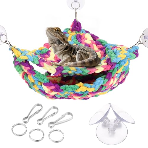 Hand-Knitted Soft Reptile Hammock Colorful Double-Layer Hammock for Bearded Dragon Tank Accessories Hanging Swing Hammocks for Lizard Gecko Chameleon Hide Triangular