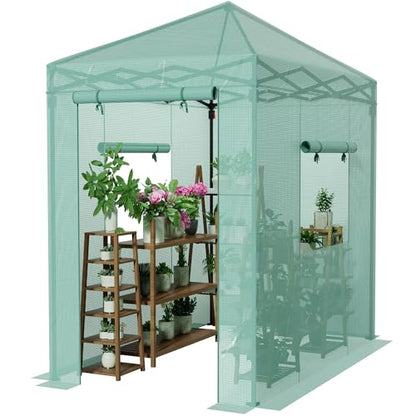 Greesum 6x4 FT Portable Small Greenhouse with PE Cover, Zippered Door and 2 Roll-up Windows, Easy Assemble(Green) - style: 6X4 FT