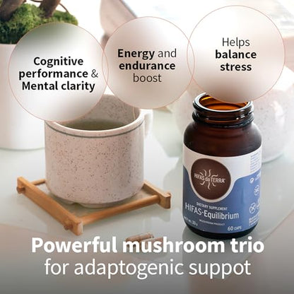 Hifas Equilibrium - Mushroom Complex with Organic Lions Mane, Cordyceps and Reishi - Stress and Mood Support Supplement - 60 Vegan Mushroom Capsules