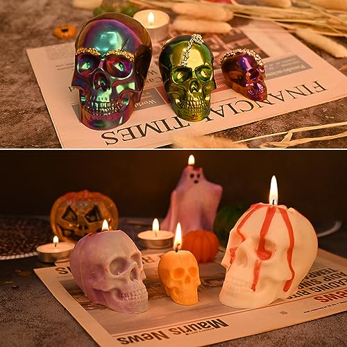 Actvty Skull Resin Mold, Set of Large, Medium, Small Silicone Skull Head Molds, 3D Silicone Molds for Resin, Clay, Soap, Candle Wax Casting, Halloween Home Decoration