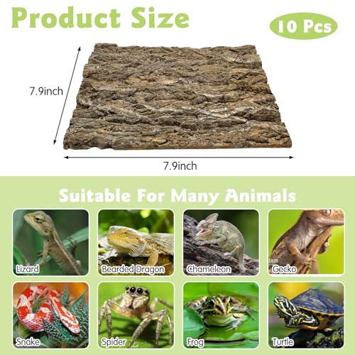 kathson 10PCS Cork Tile Background Bark 7.9”Lx7.9”W Reptile Tank Background Terrarium Backdrop Wall Decor Natural Reptile Climbing Mat for Spider Gecko Lizard Chameleon Bearded Dragon Turtle Snake