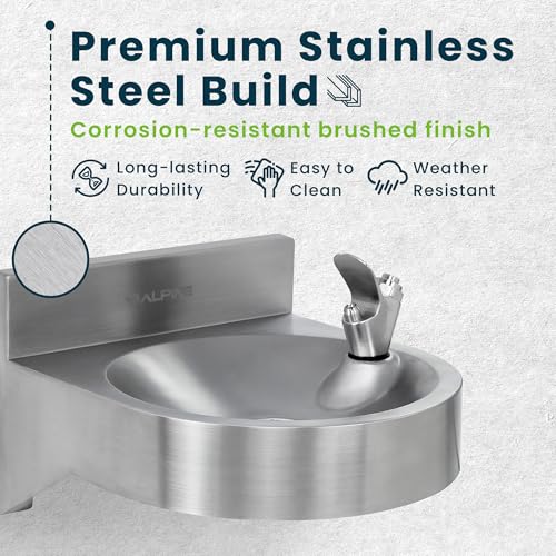 Alpine Water Drinking Fountain Wall Mounted - Commercial Hydration Station for Indoor & Outdoor in School, Parks, Courts & More (Stainless Steel)