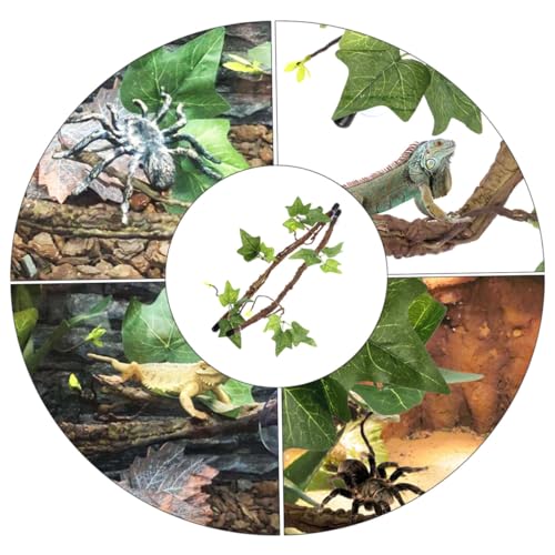 2Pcs Artificial Reptile Tree Vines with Strong Suction Cups for Terrarium Habitat Climbing and Decoration Jungle Branches for Lizards and Amphibians