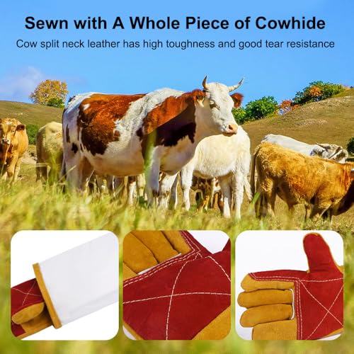Pilipane Animal Handling Gloves Bite Proof Scratch Leather Pet Gloves for Cat Dog Bird Snake Handling Veterinarians Groomers Zoo Workers Gray Yellow 23.6 Inches (60cm Yellow Thickened) - color: 60cm Yellow Thickened