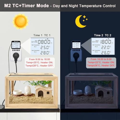 KETOTEK Plug in Thermostat Timer Temperature Controller Outlet with Backlight, Day/Night Thermostat Outlet Plug with Sensor for Reptile Terrarium Greenhouse, Digital Heating Cooling Temperature Switch - style: KT3200proBL with Backlit