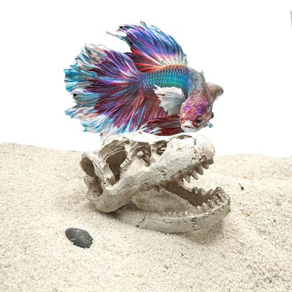 Mini T-Rex Skull Aquarium & Reptile Tank Decor – Dinosaur Fossil Hideout for Fish, Geckos, Hermit Crabs, and Terrariums – Small Resin Jurassic Decoration for Aquascape, Vivarium, or Pet Habitat