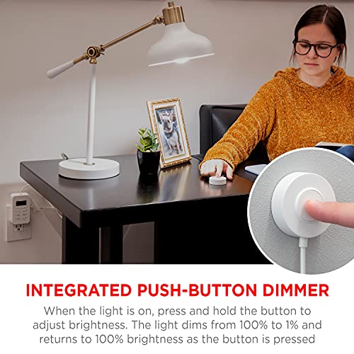 UltraPro Dimmable Digital Outlet Timer with dual polarized sockets, 5ft tether, indoor use, programmable scheduling, countdown function, lamp control, plug-in design, white, single pack, model 50016 - size: 1 Pack