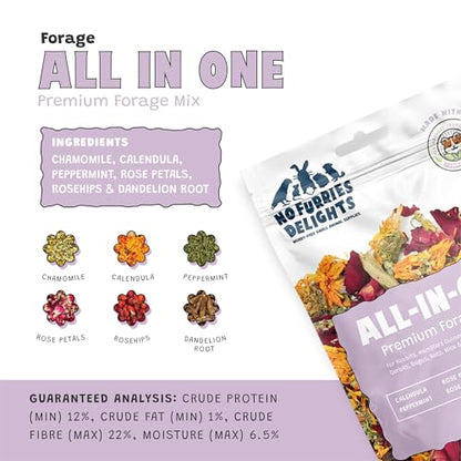 Forage Mix,100% All Natural Botanical Herb Treat for Rabbit Hamster Guinea Pig Chinchilla Chicken Gerbil Degu & Other Small Animals (All in One Forage Mix 30g)