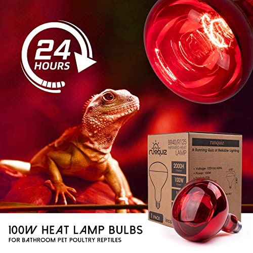 BR40 Red Heat Lamp Bulbs, 100 Watt Infrared Light Bulb, E26 Medium Base, for Bathroom Pet Poultry Reptiles Incandescent Heat Lamp, Infrared Bulb 1Pack