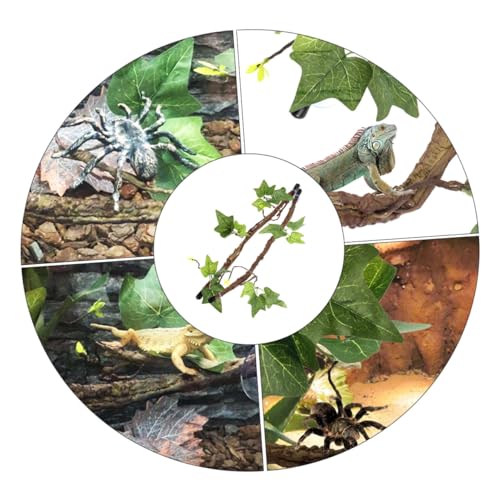 2Pcs Artificial Reptile Jungle Vines with Strong Suction Cups for Lizard Cage and Terrarium Climbing Branches Simulation Plant Decoration for Bearded Dragon Gecko