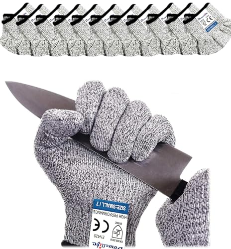 Dowellife Cut Resistant Gloves Food Grade Level 5 Protection, Safety Kitchen Cuts Gloves for Oyster Shucking, Fish Fillet Processing, Mandolin Slicing, Meat Cutting and Wood Carving. (Large-12 Pairs) - size: Large (Pack of 12), style: Original