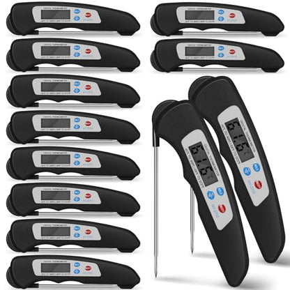 Xuhal 12 Pcs Digital Meat Thermometer with Probe Waterproof Instant Read Foldable Food Thermometer with Magnet for Kitchen Grilling Cooking Turkey Baking BBQ (Black) - color: black